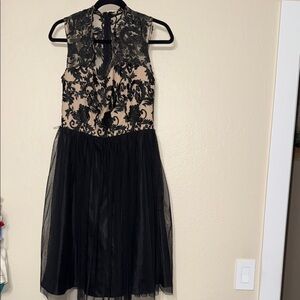 Jackie Jon Black and Cream‎ Lace Midi Dress